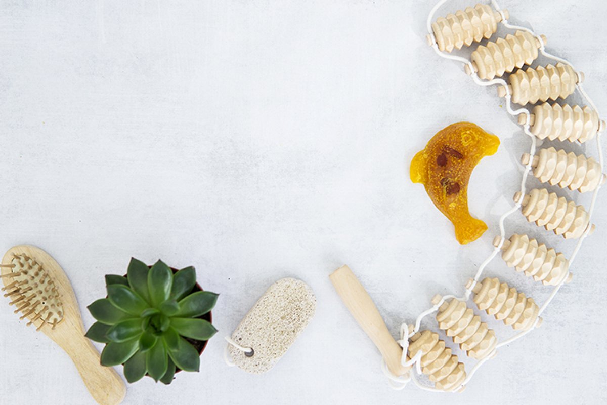 Zero waste set for bathing on a light concrete background. example image 1