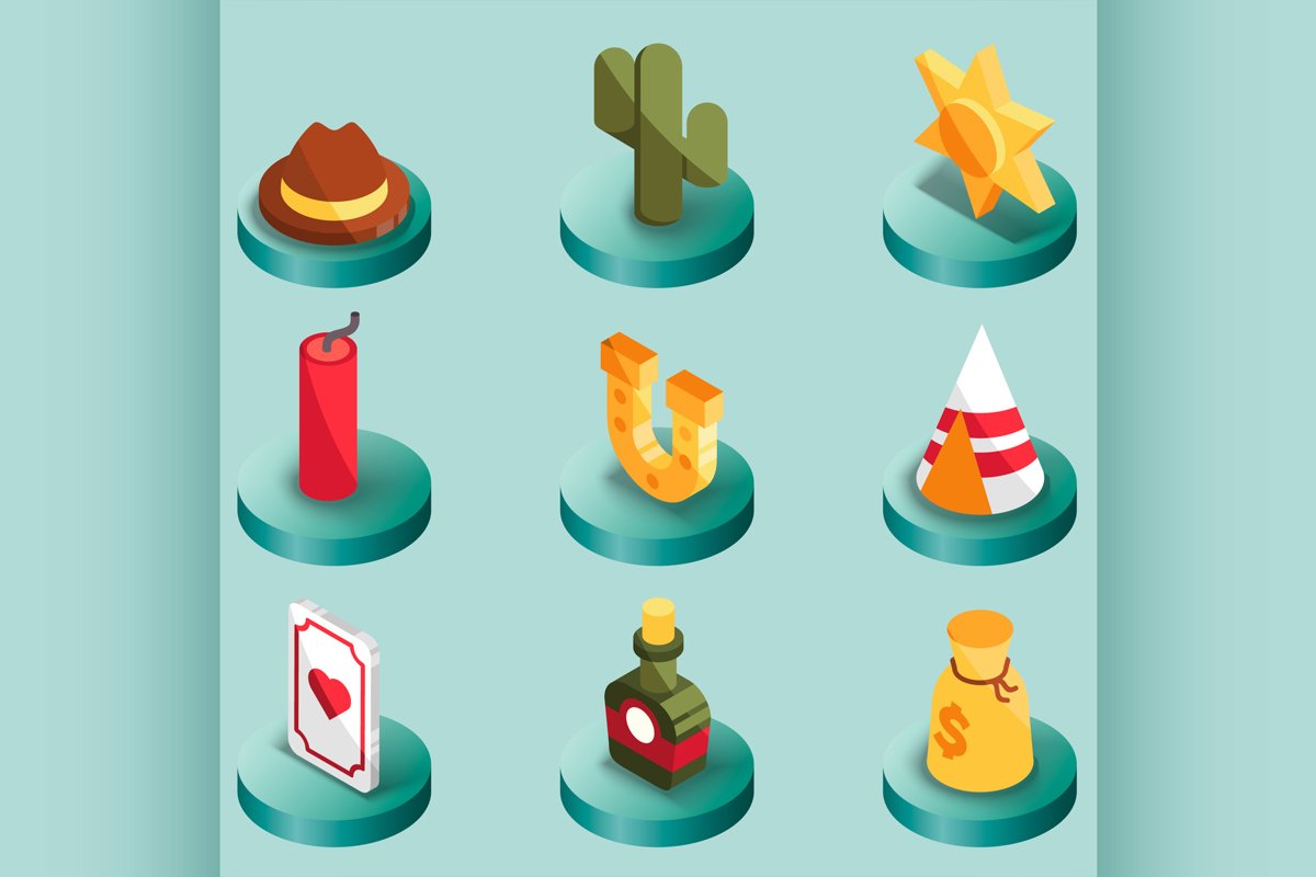 Wild west color isometric icons example image 1