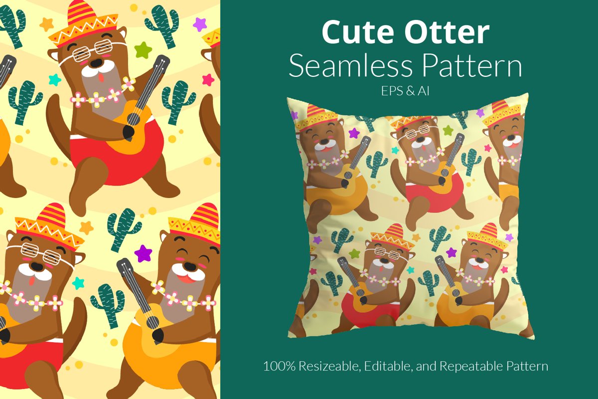 Cute Otter Pattern - Seamless Pattern example image 1