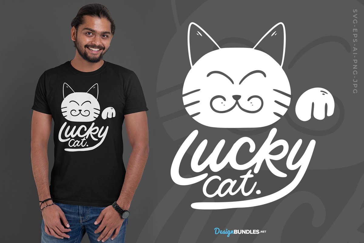 Lucky Cat T-Shirt Design, SVG example image 1