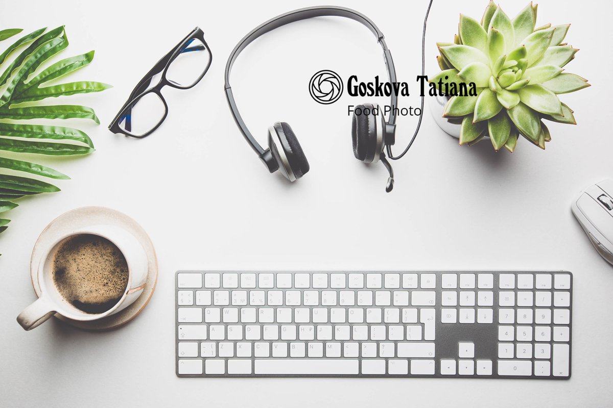 Photo of Home office desk workspace with Headphones example image 1