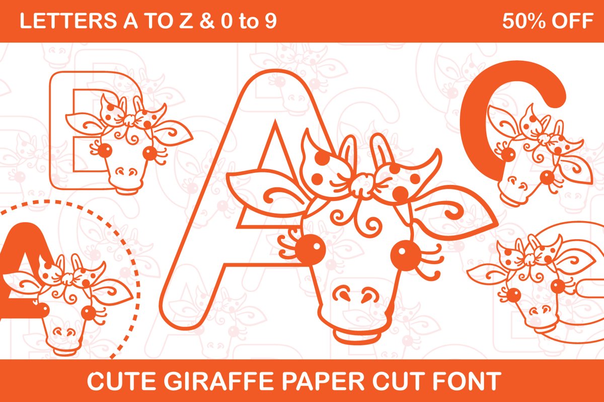 Alpha Giraffe Cute Paper cut Style Coloring Book Font example image 1
