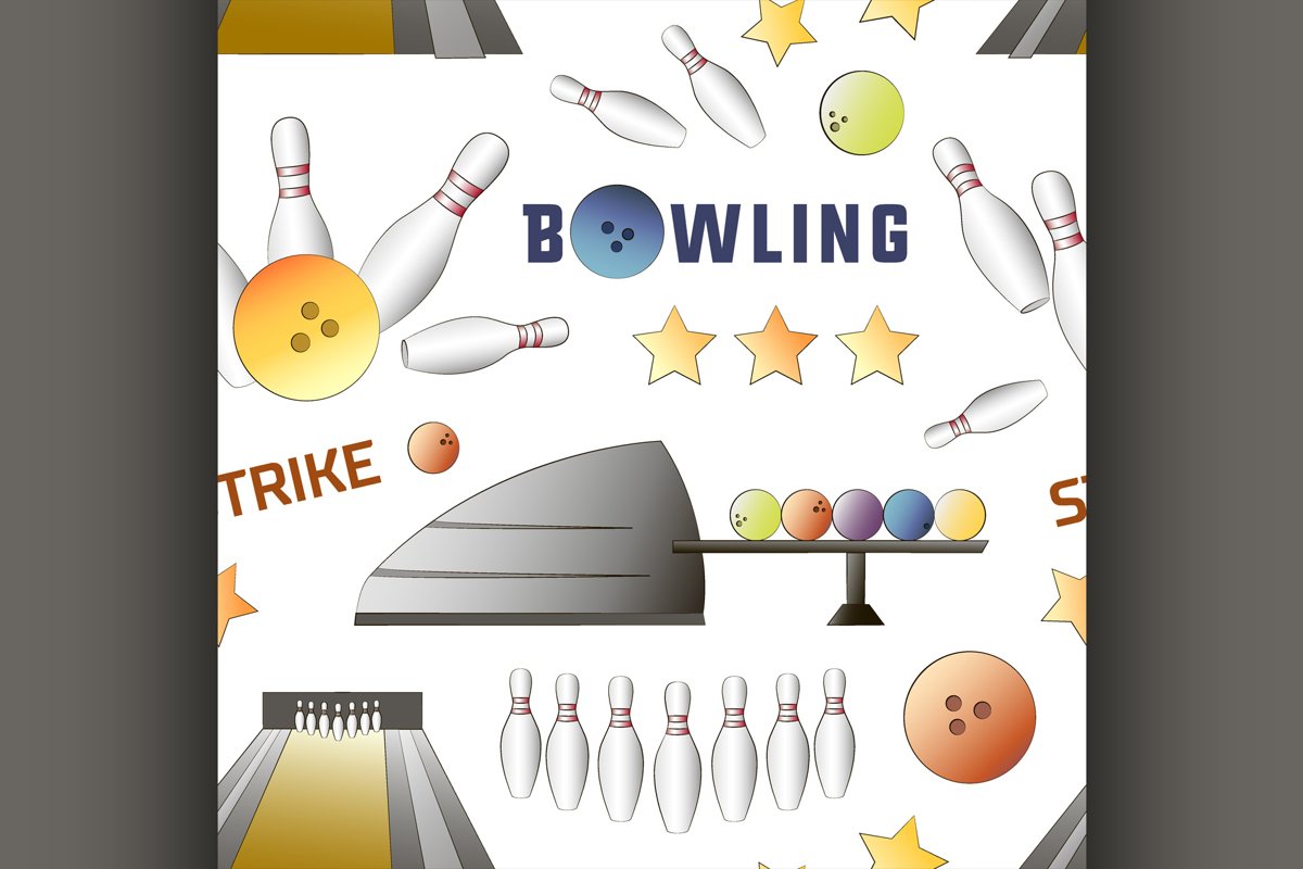 Bowling icons set pattern example image 1