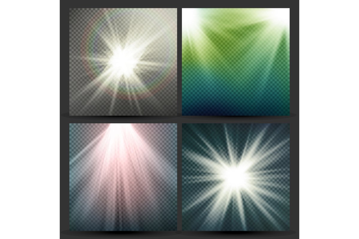 Light Beam Rays Vector Set. Sun Flash With Rays. Glow Light example image 1