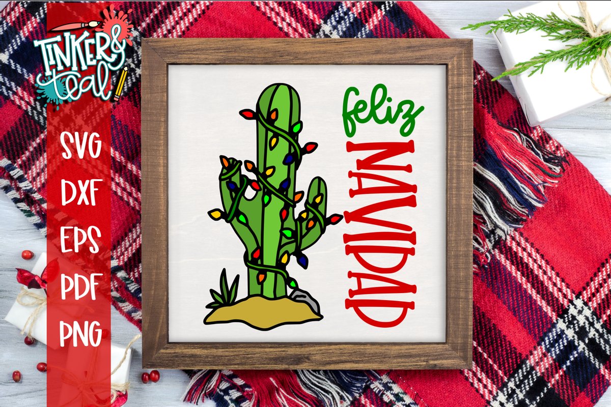 Feliz Navidad Christmas Cactus SVG example image 1