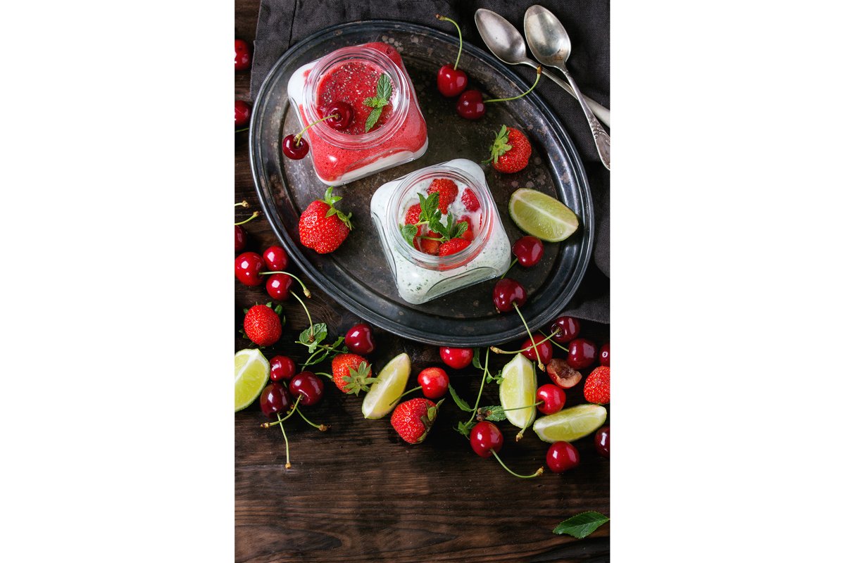 Yogurt with mint and cherry example image 1