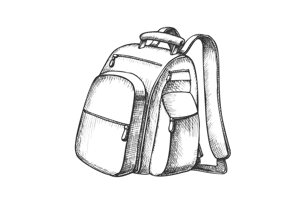Modern Tourist Backpack Suitcase Monochrome Vector example image 1