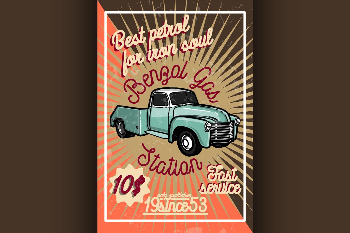 Color vintage gas station poster example image 1