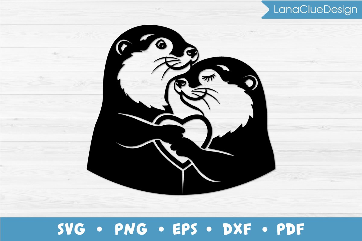 Otters Love SVG, Silhouette Cut File example image 1