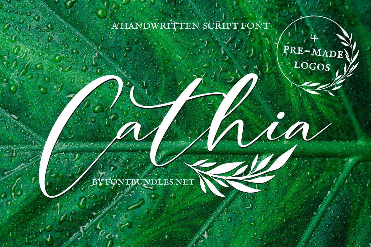 Cathia Script Font & Logos example image 1