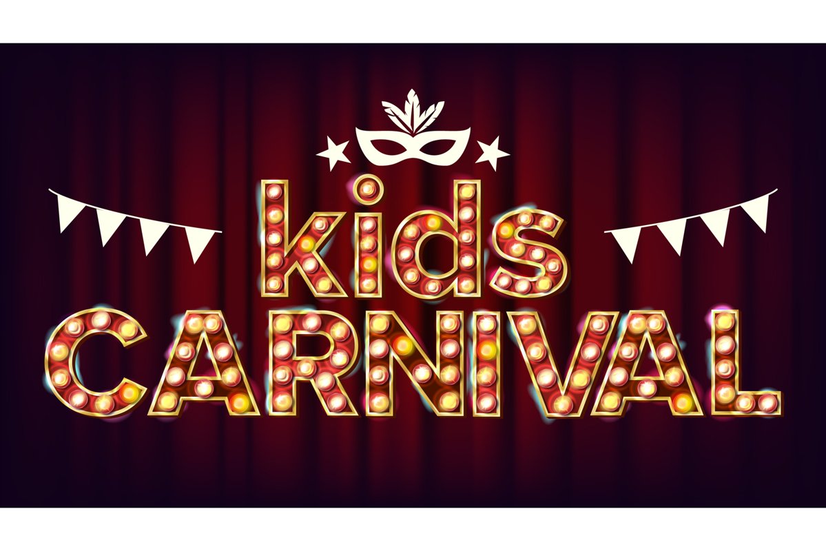 Kids Carnival Poster Vector. Carnival Glowing Lamps. For example image 1
