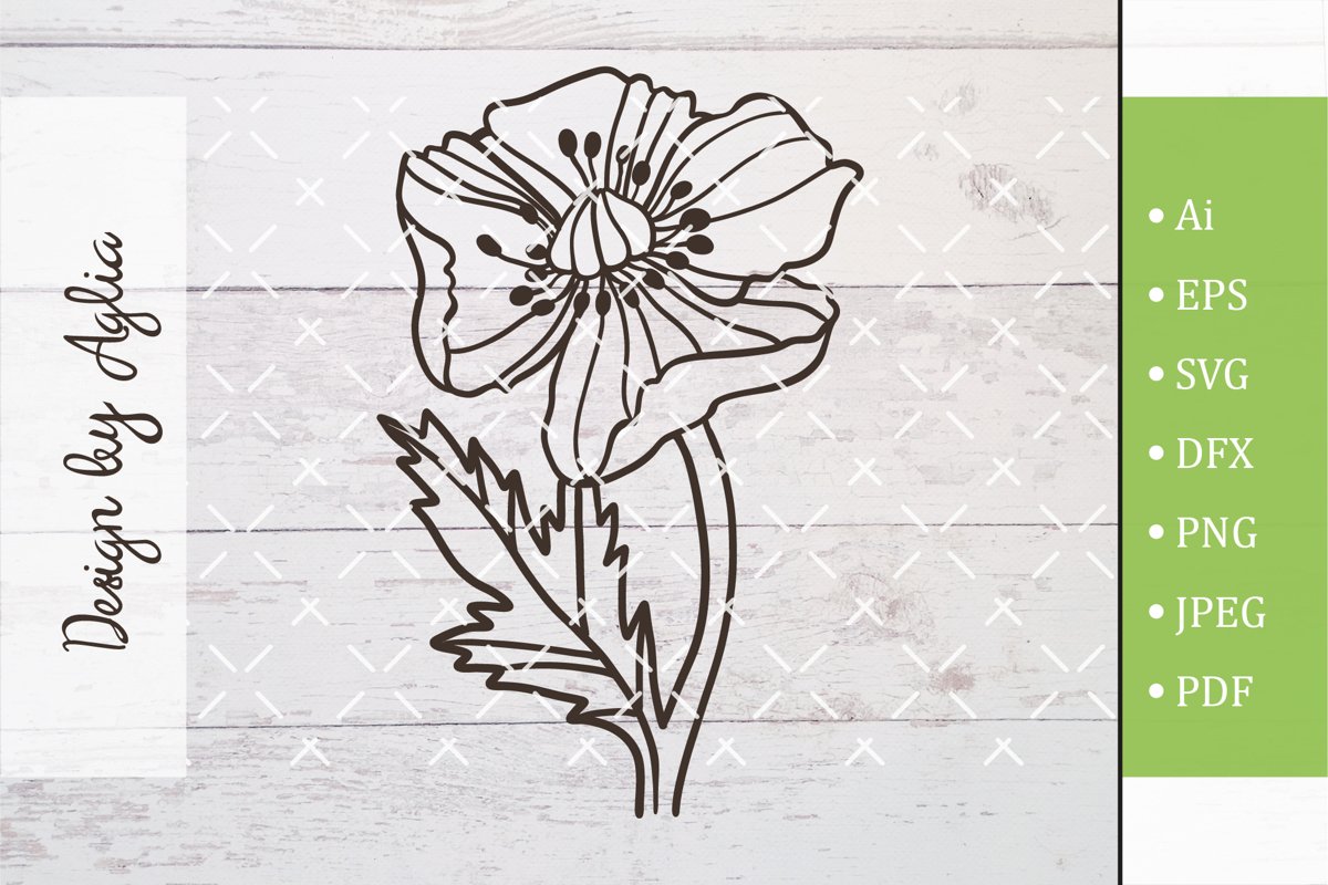 SVG flower poppy, Cut file, Line art illustration example image 1