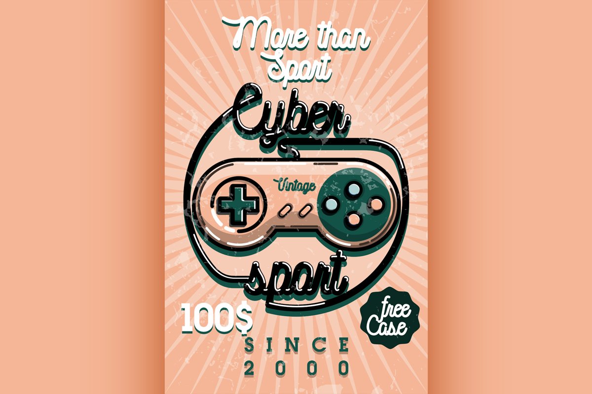 Color vintage cyber sport banner example image 1