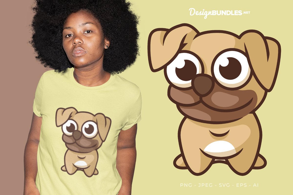 Big-Headed Pug Vector Illustration For T-Shirt Design example image 1