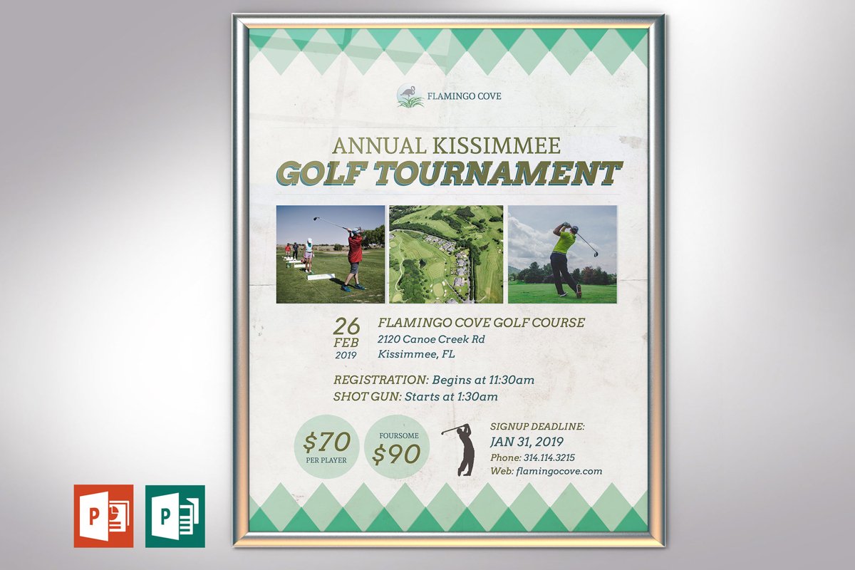 Retro Golf Tournament Poster PowerPoint Publisher Template example image 1