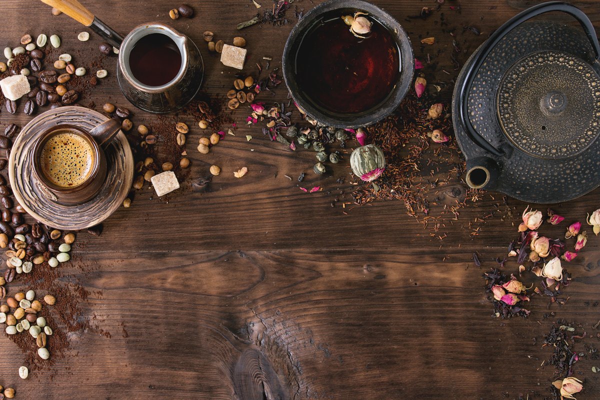 Assortment of tea and coffee as background example image 1