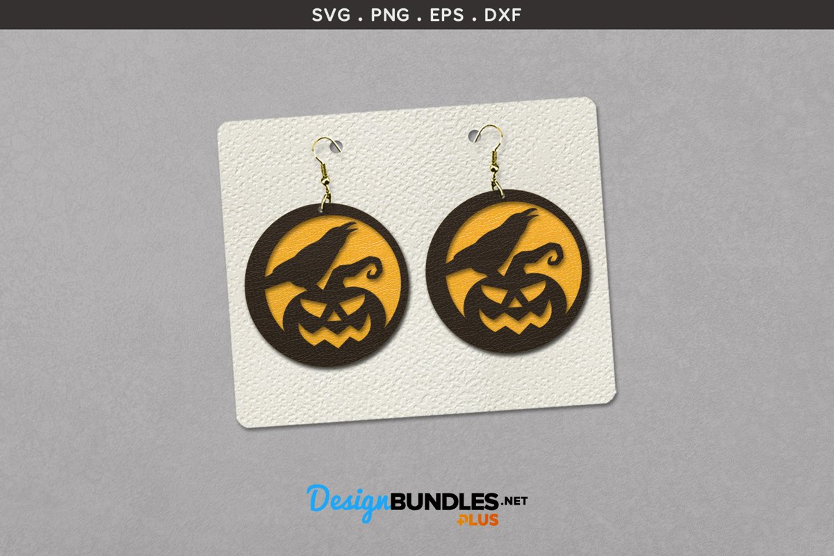 Halloween Earrings Template | Crow on pumpkin example image 1