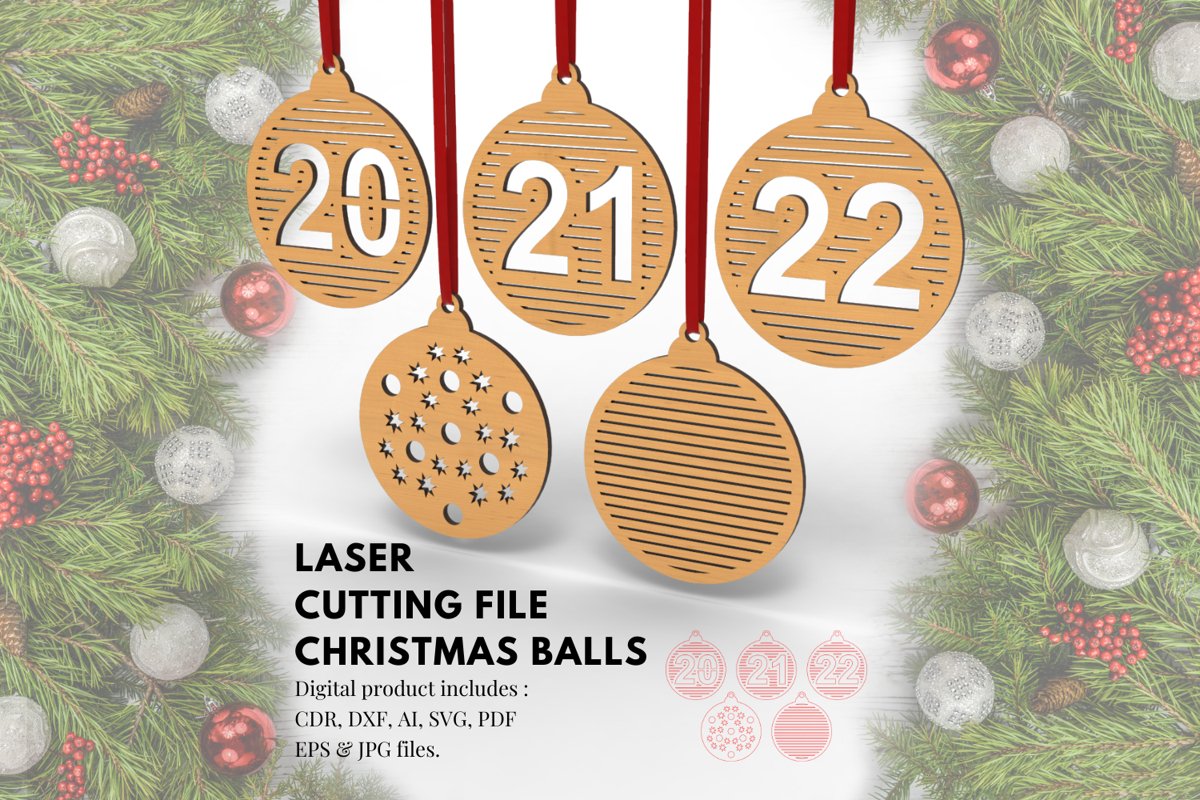 Christmas Balls Ornaments No.2- laser cutting file example image 1