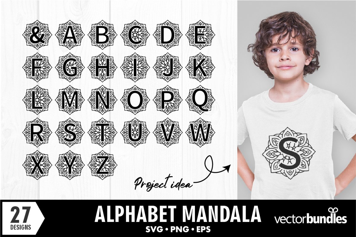 Alphabet mandala svg designs example image 1