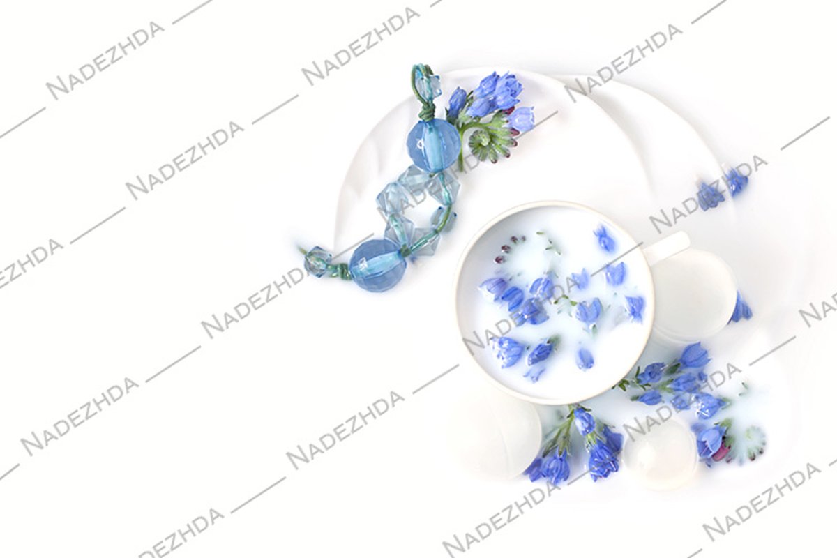 Blue flowers in milk example image 1