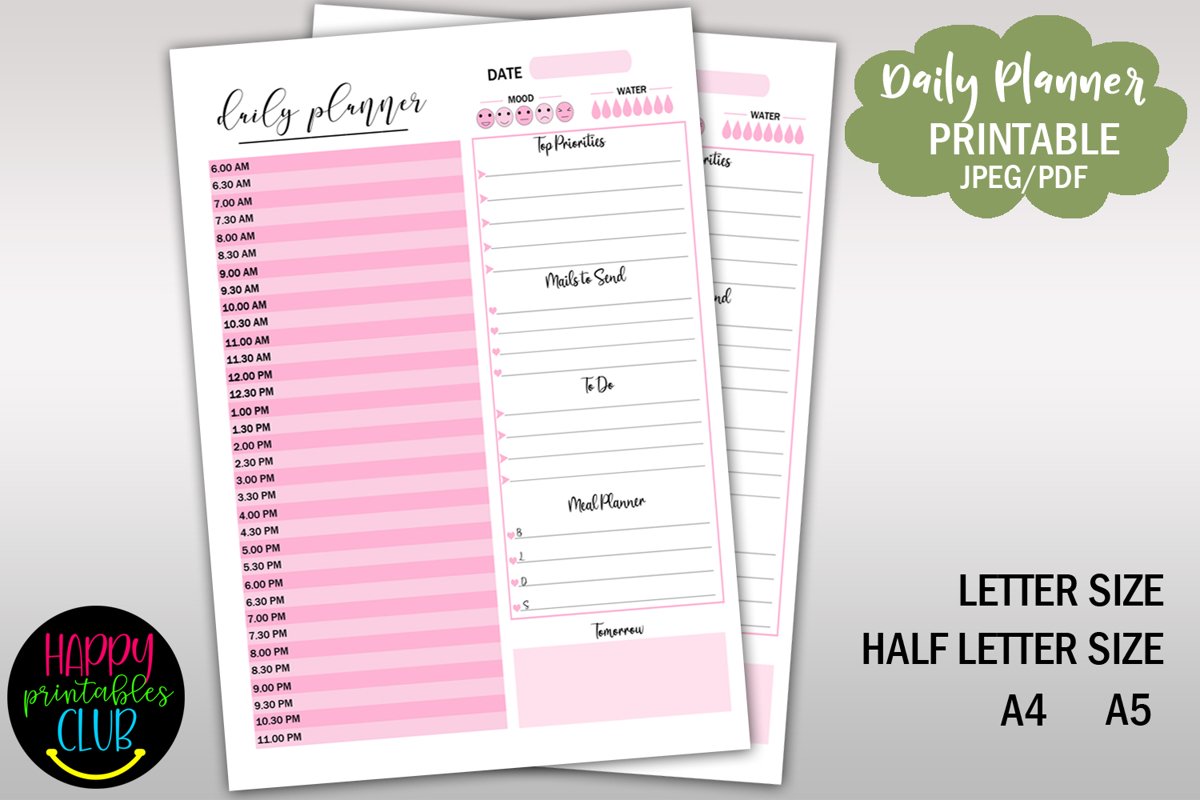 Daily Planner with Hours Day Schedule Planner Printable (732420