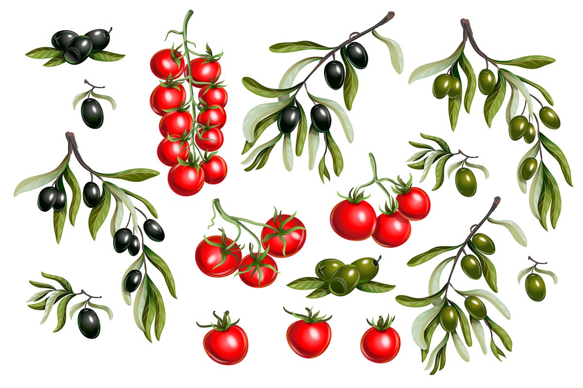 Vector olives and tomato cherry isolated example image 1
