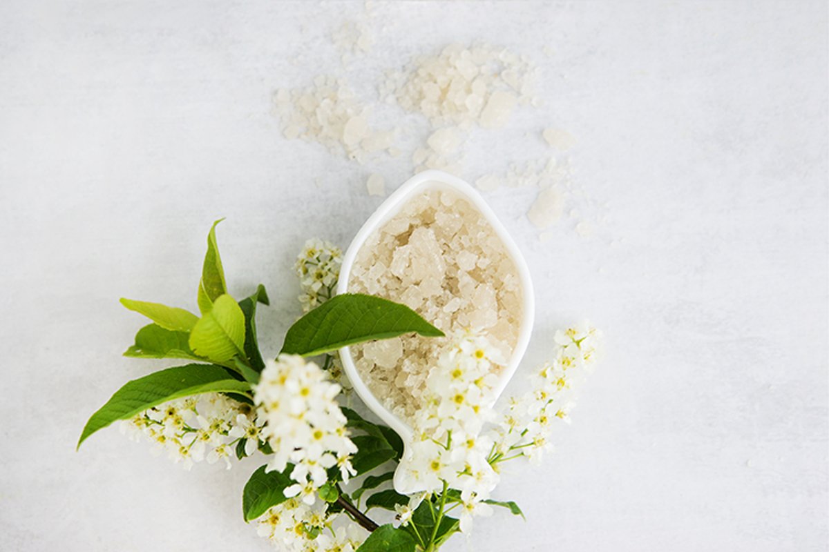 Spa-sea salt in white dishes and seashells. example image 1