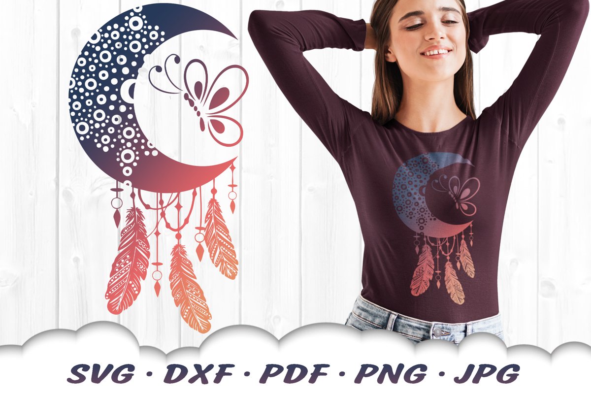 Dotted Mandala Dreamcatcher Butterfly SVG DXF Cut Files example image 1