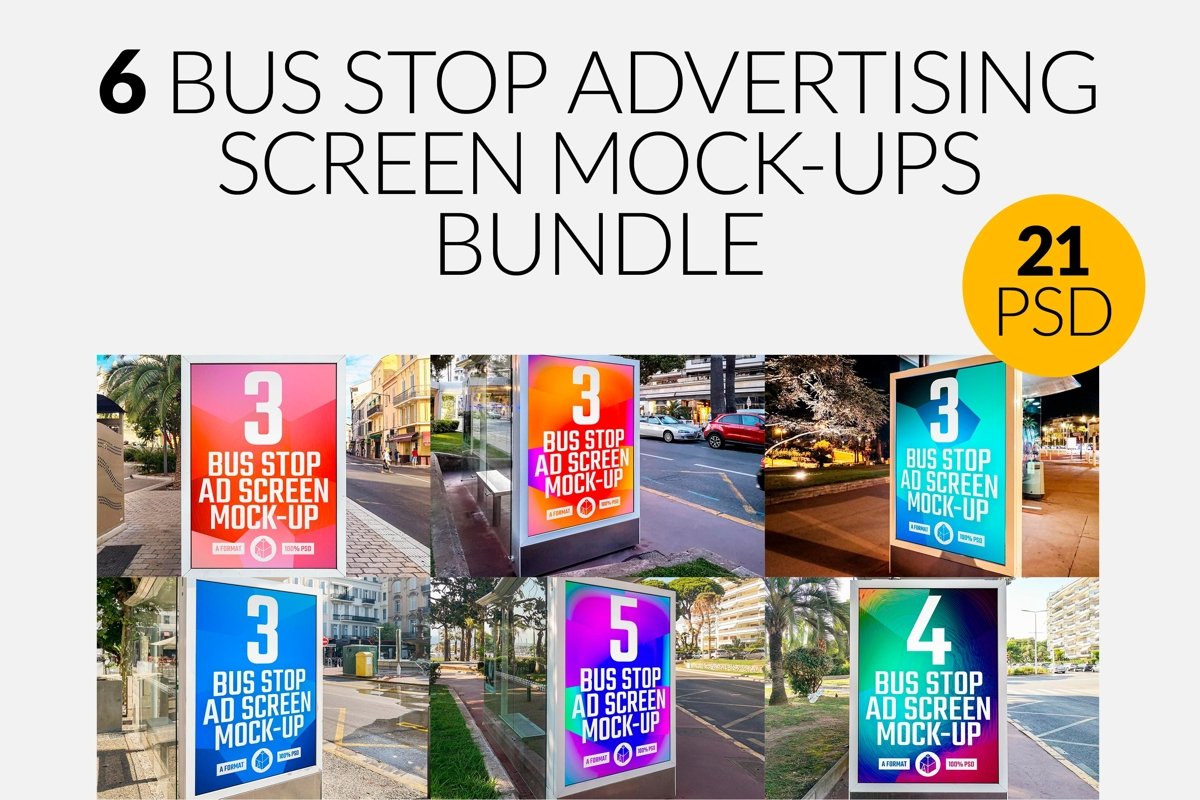 Bus Stop Advertising Screen Mock-Ups Bundle / 21 PSD example image 1