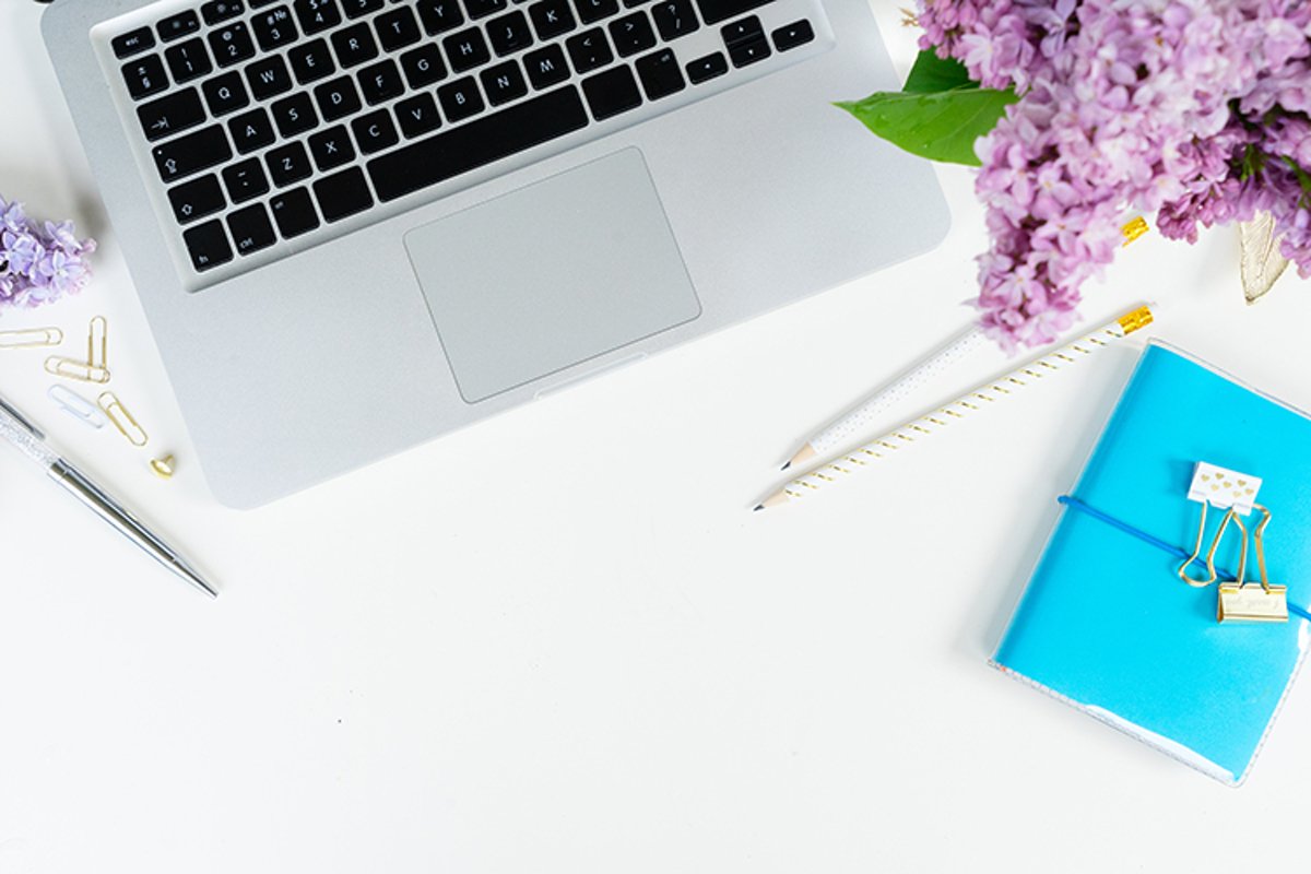 Flat lay home office workspace example image 1