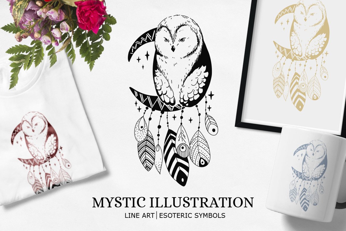 Dream catcher | Owl illustration | Line art example image 1