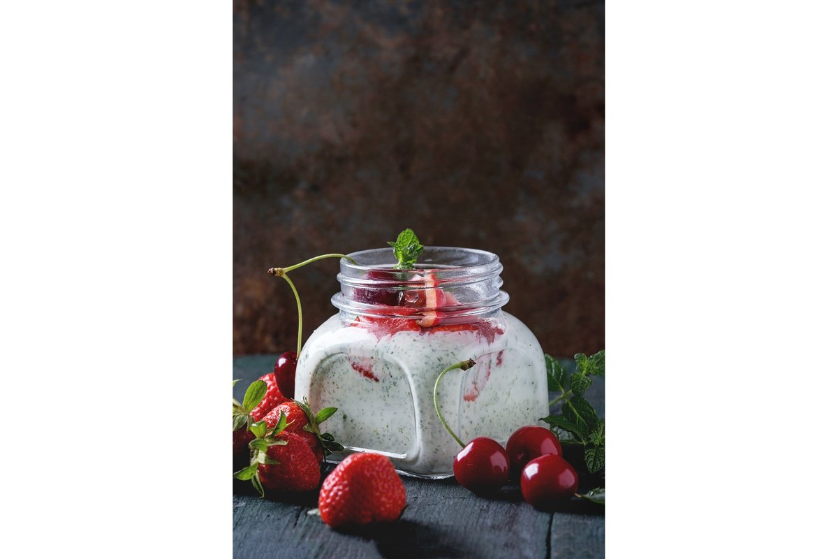 Yogurt with mint and cherry example image 1