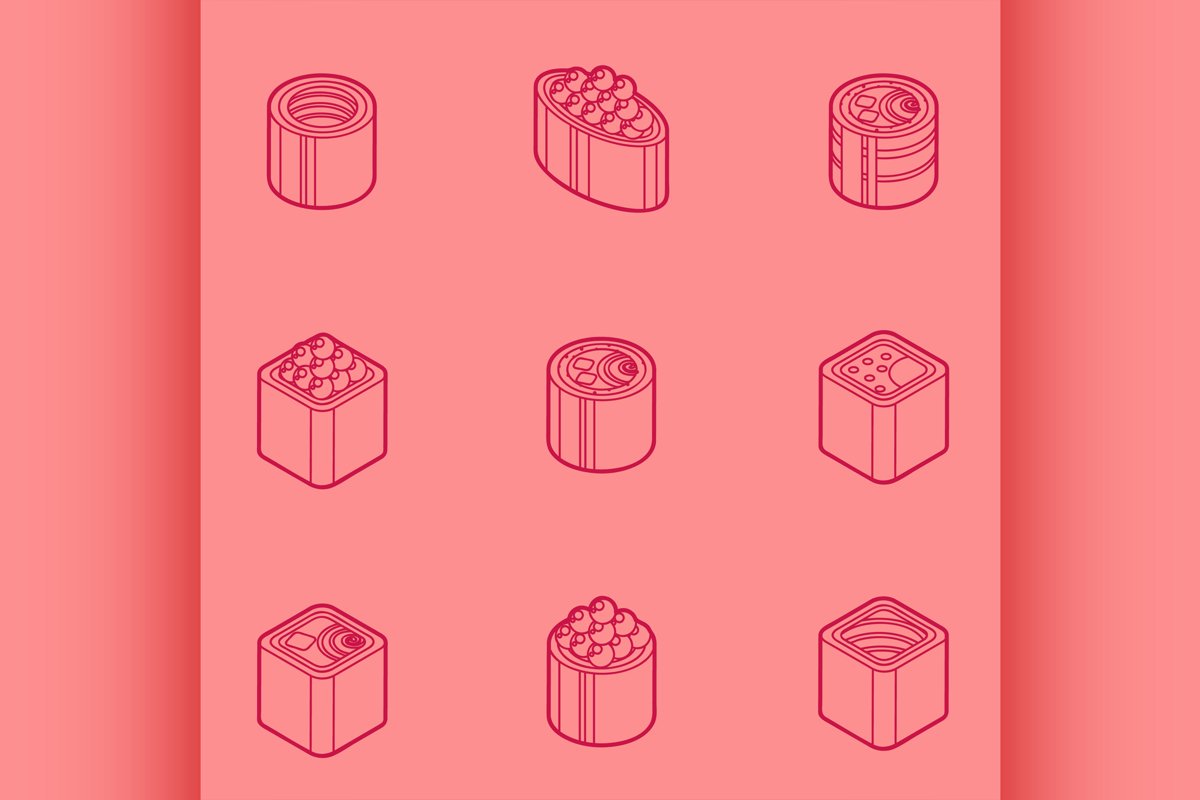 Sushi flat outline isomeric icons example image 1