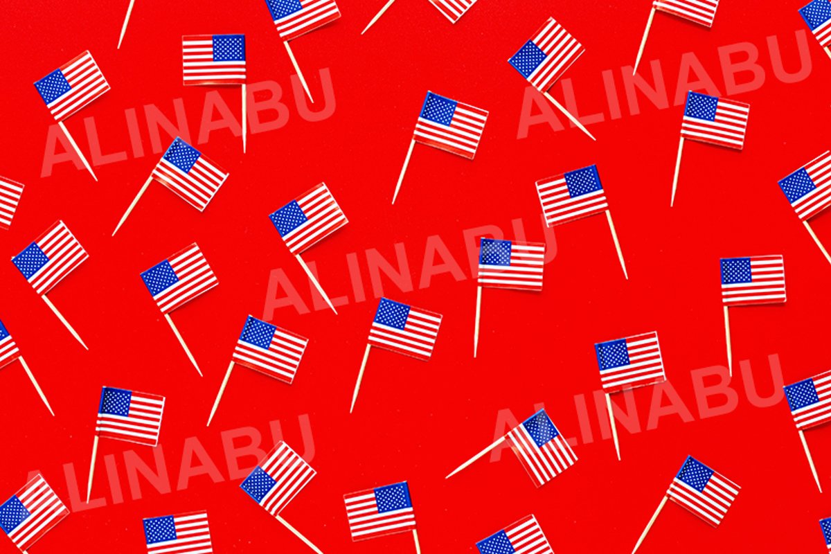 July 4th. USA flags on red background example image 1