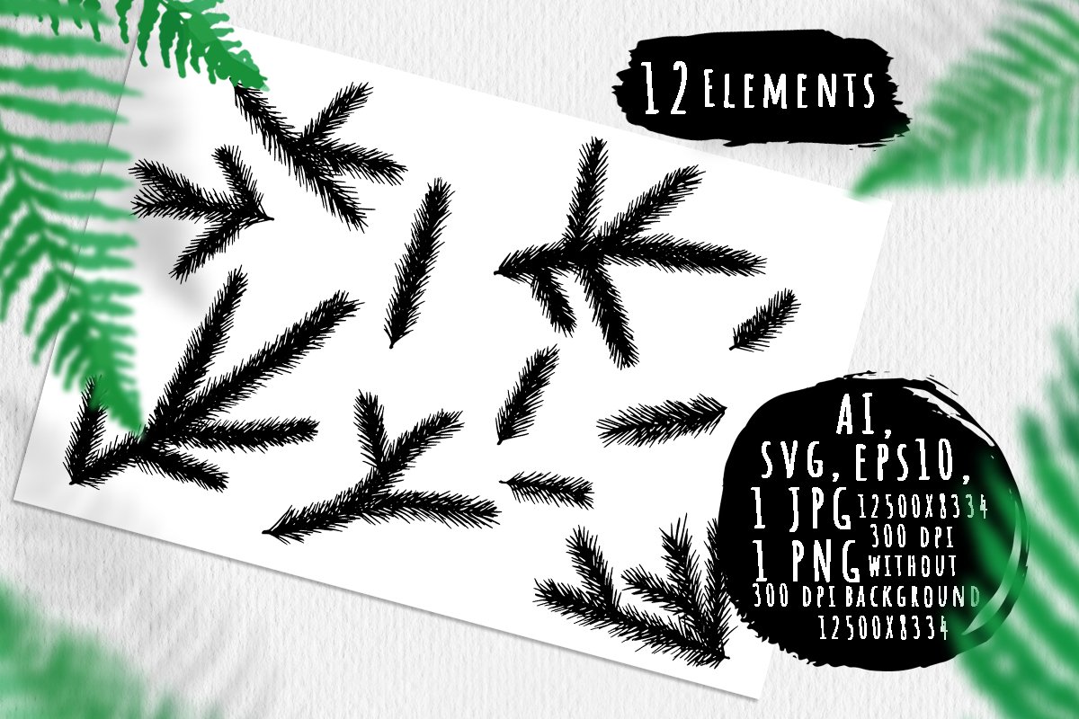 Fur- tree branches silhouettes bundle example image 1