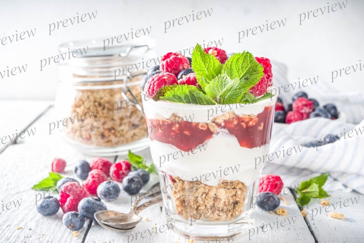 Yogurt parfafait with granola and berries example image 1