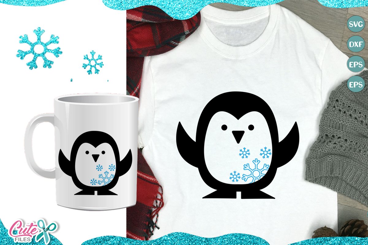 Penguin and Snowflake, winter SVG cut file for crafters example image 1