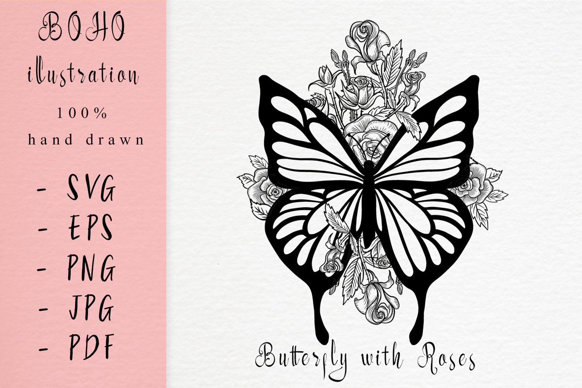 Boho illustration / Butterfly with roses example image 1
