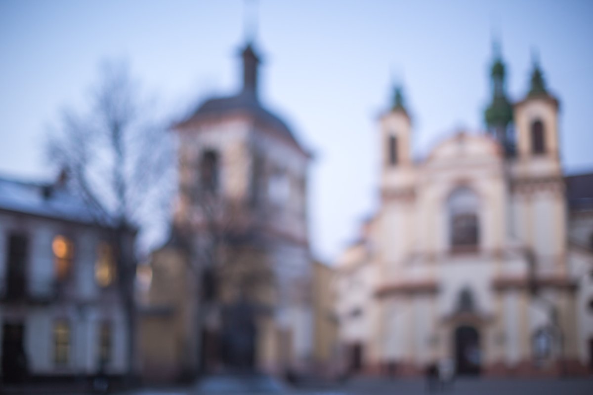 Blurred church at sunset example image 1