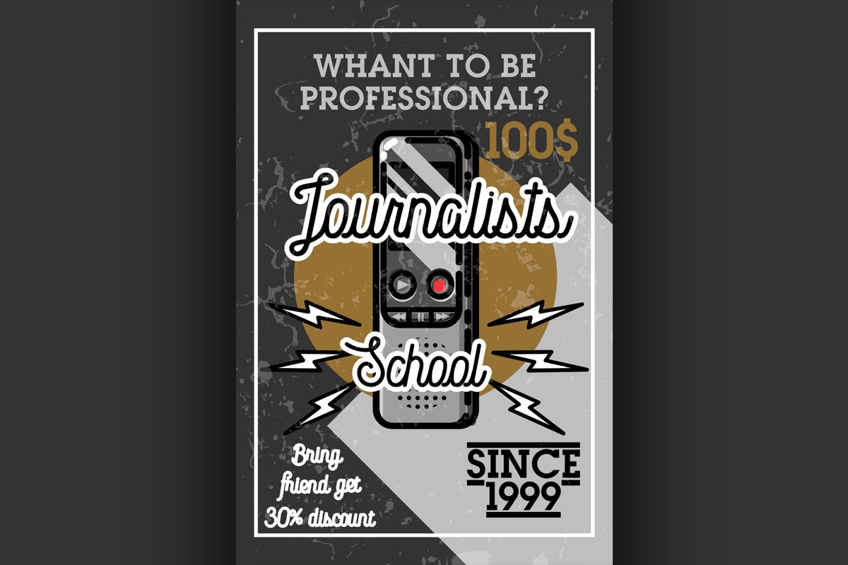 Color vintage journalists school banner example image 1