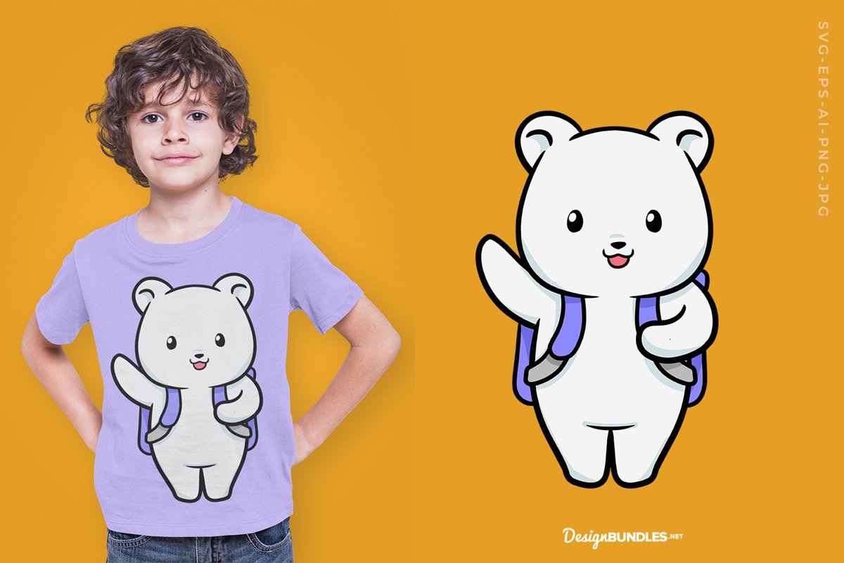 Cute bear with backpack T-Shirt Design example image 1