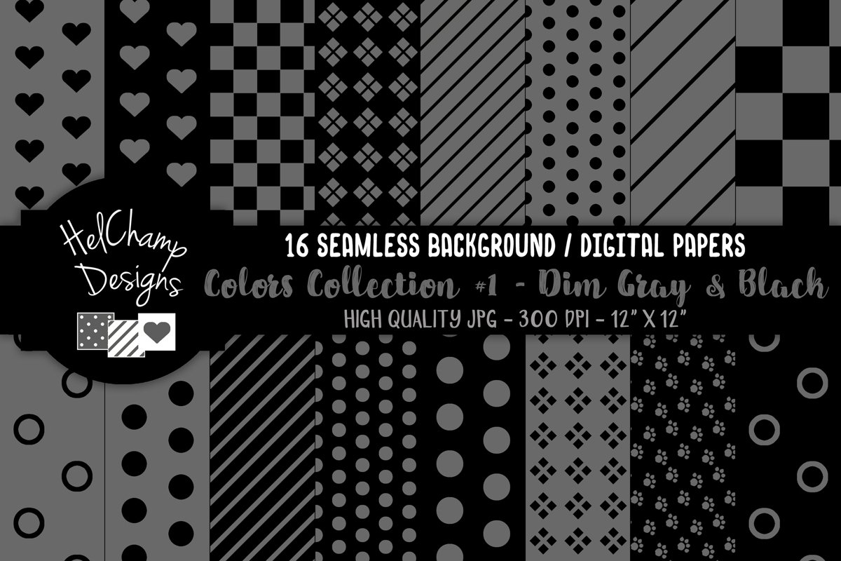 16 seamless Digital Papers - Dim Gray and Black - HC105 example image 1