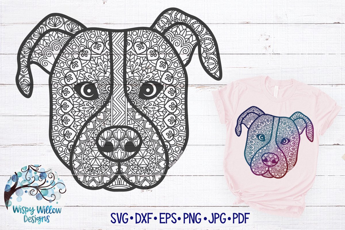 Zentangle Pitbull SVG | Dog Mandala SVG Cut File example image 1