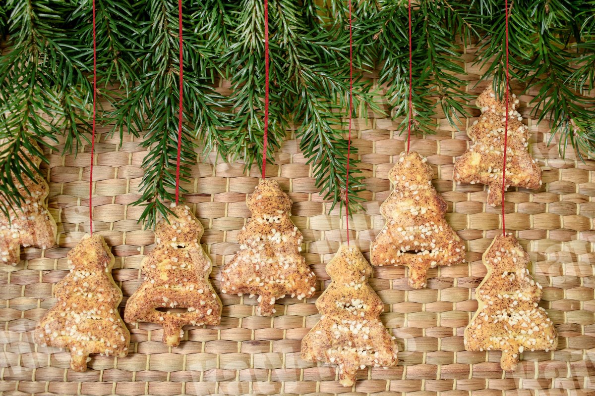 Christmas tree shaped cookie on wicker background example image 1