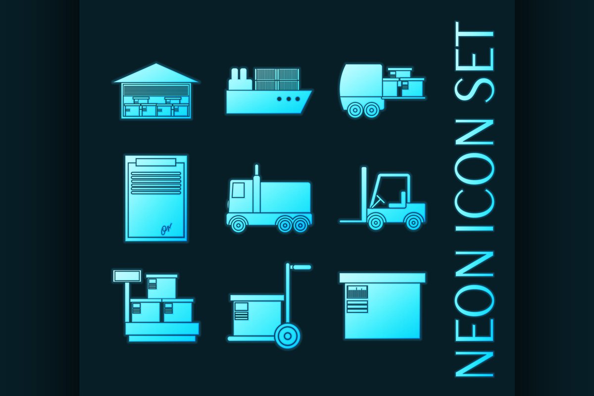 Set of glowing neon style delivery icons example image 1