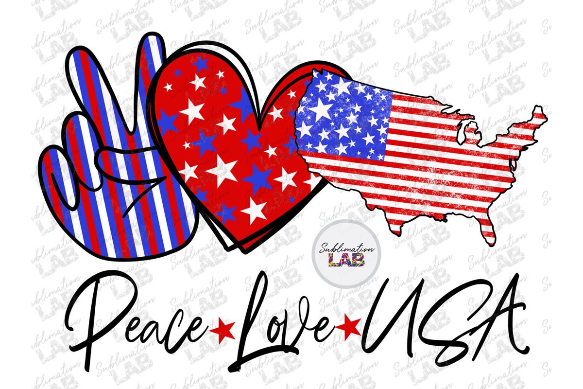 Peace Love USA Sublimation File PNG Patriotic Tshirt Design example image 1