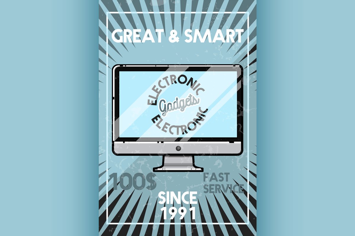 Color vintage electronic gadgets banner example image 1