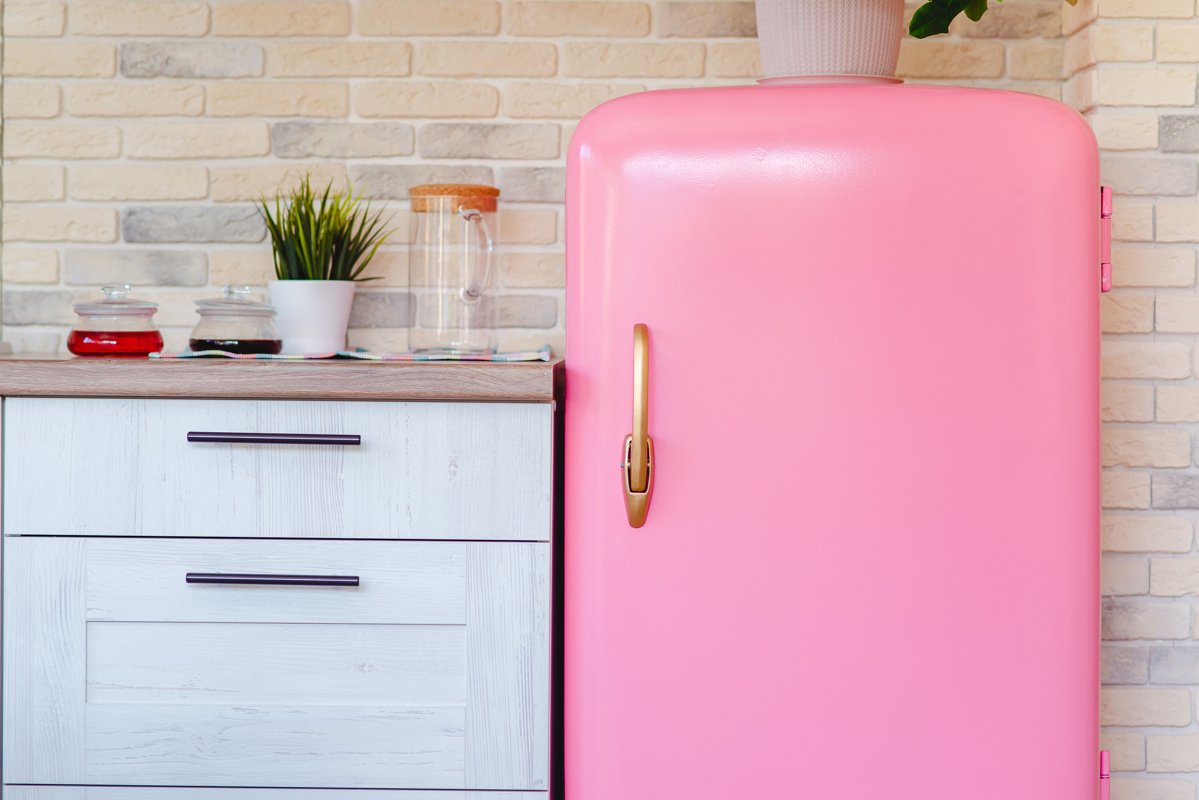 Pink refrigerator in retro style example image 1