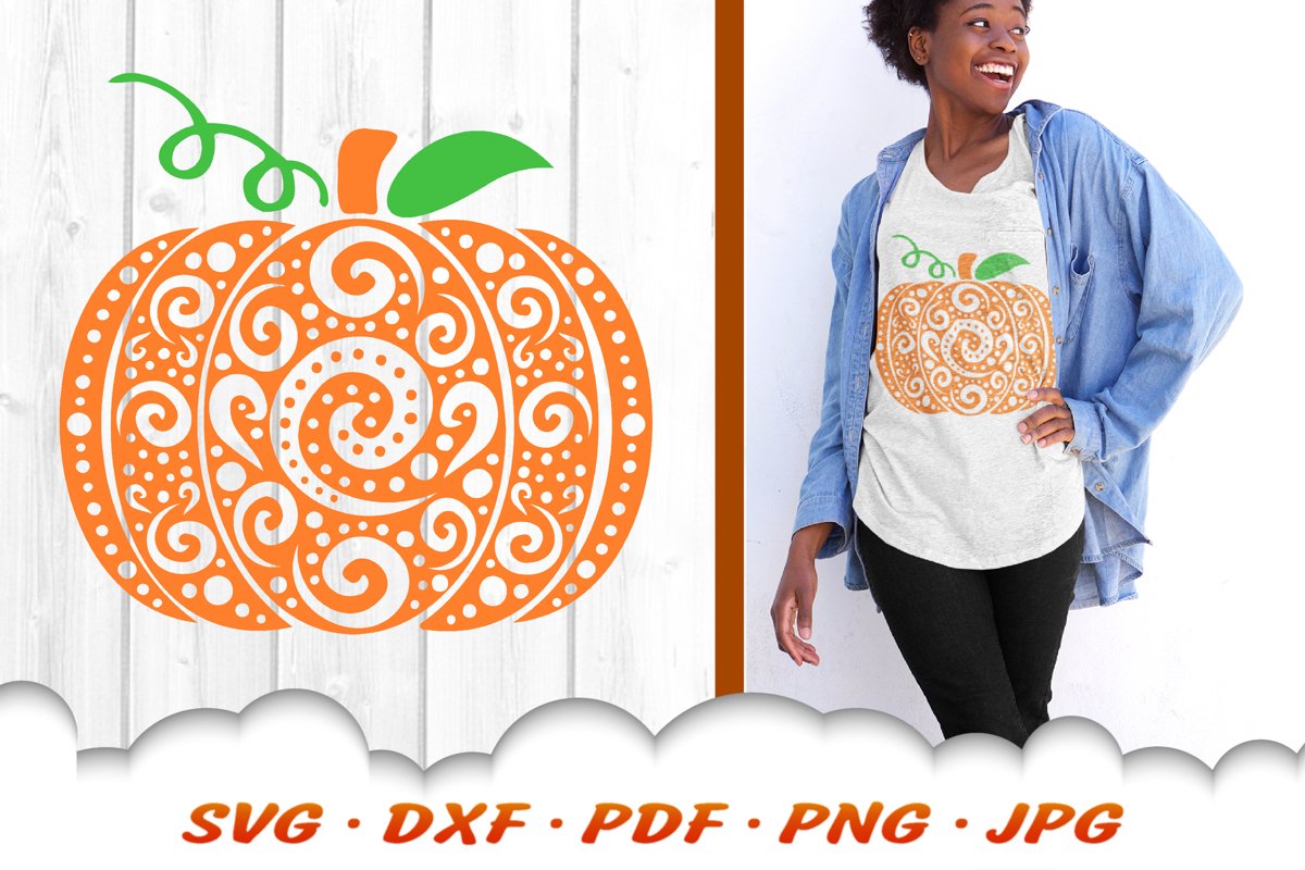 Zentangle Pumpkin SVG DXF Cut Files Fall Autumn example image 1