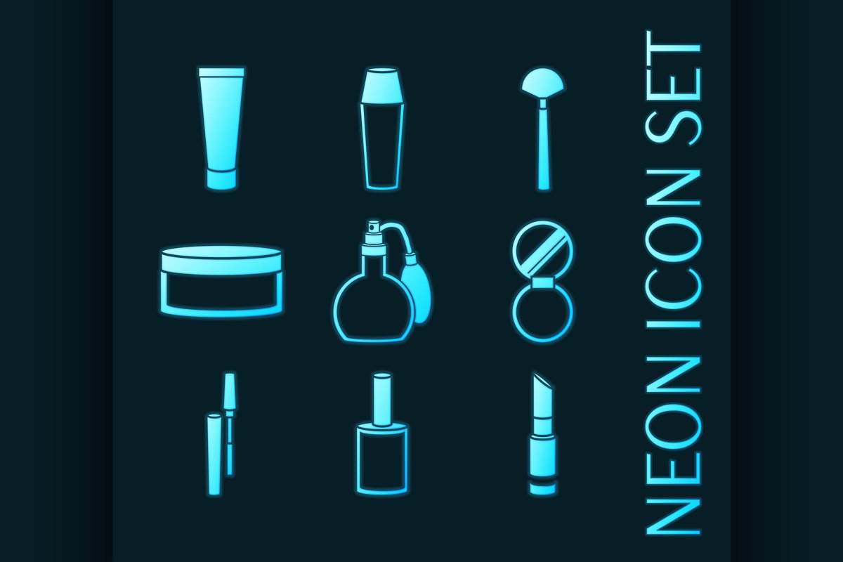 Set of Cosmetic glowing neon style icons example image 1